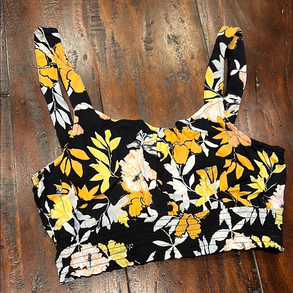 Roxy Yellow and White Sleeveless Crop Tank Top